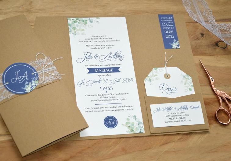 Faire-part kraft eucalyptus