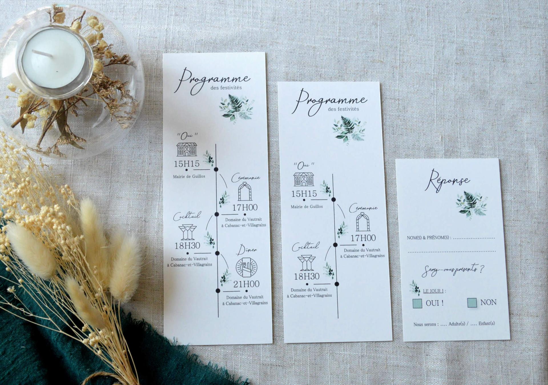 Faire part mariage feuillage vegetal nature