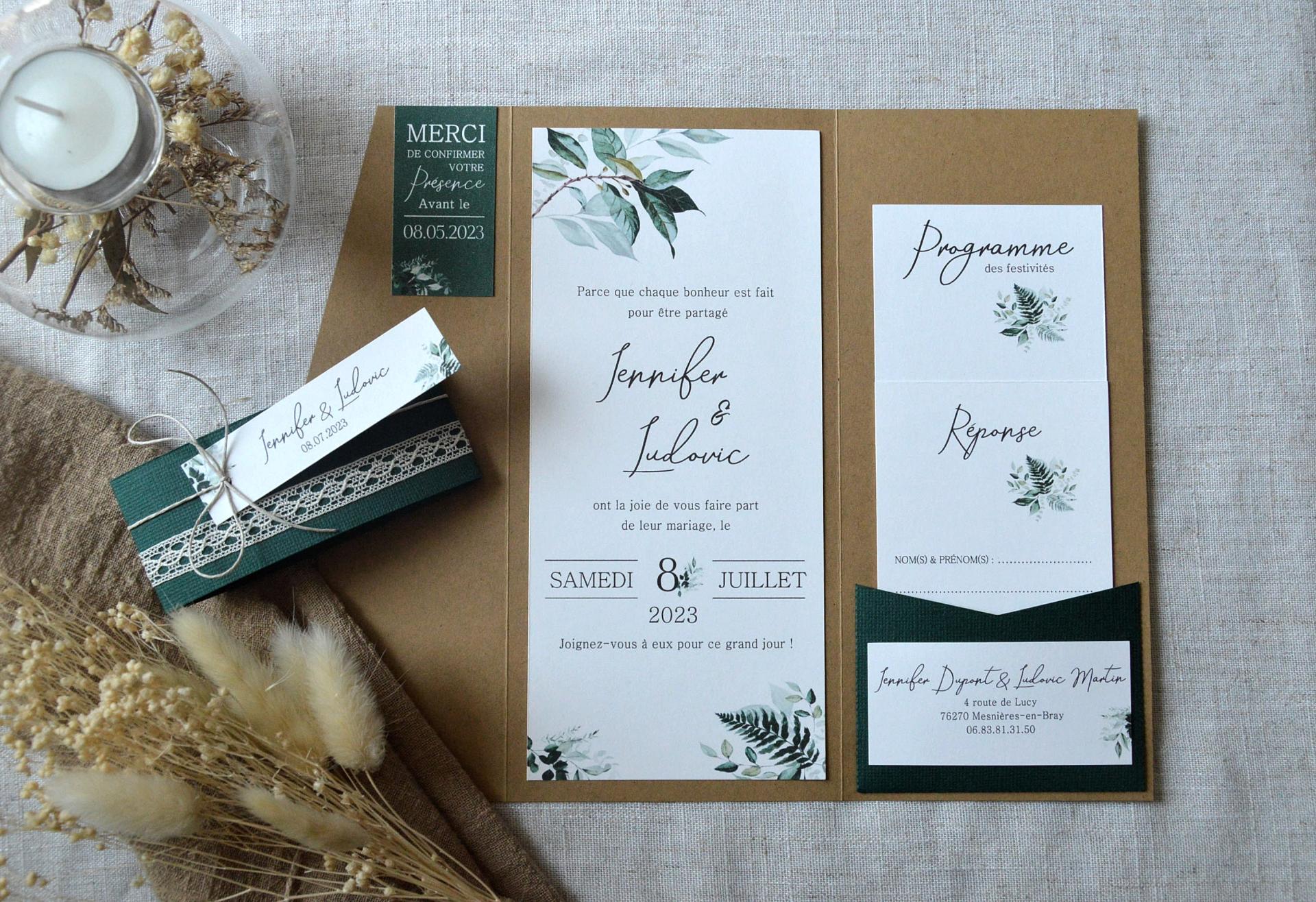 Faire part mariage feuillage vegetal nature